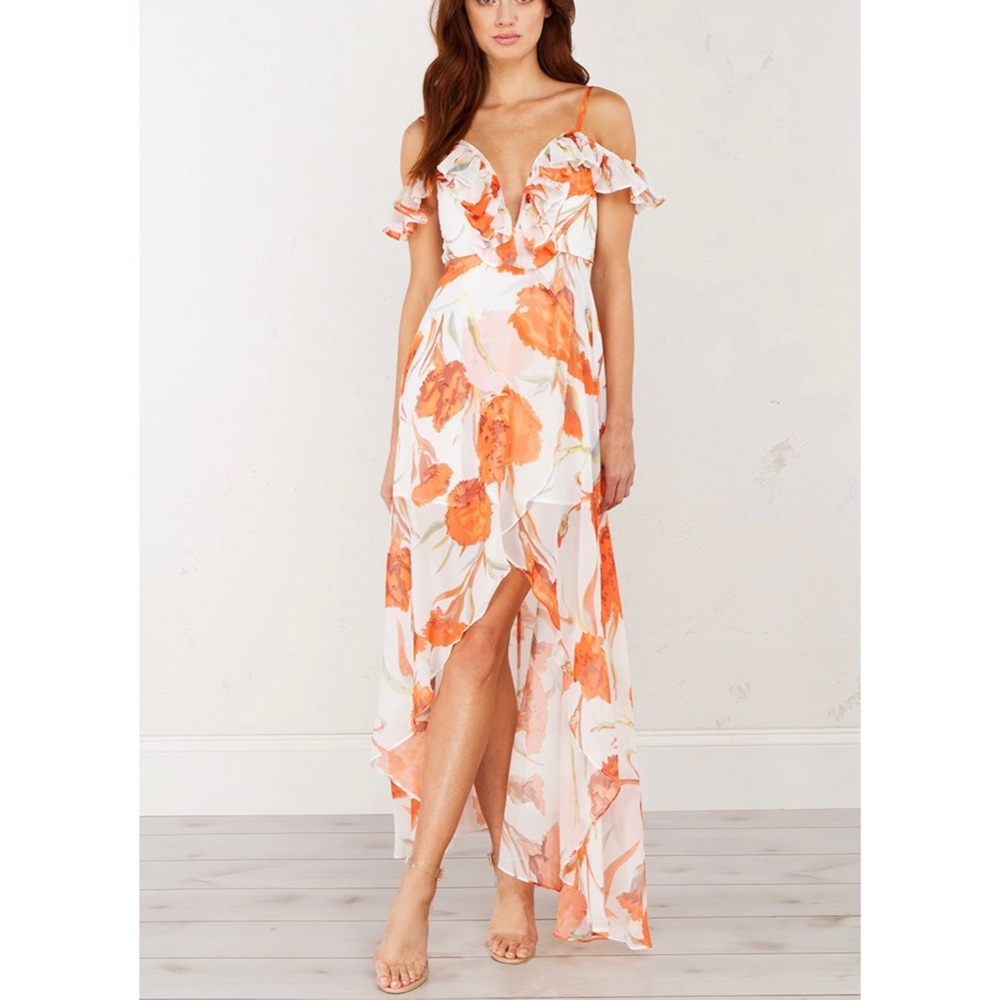 White and Orange high low dress
